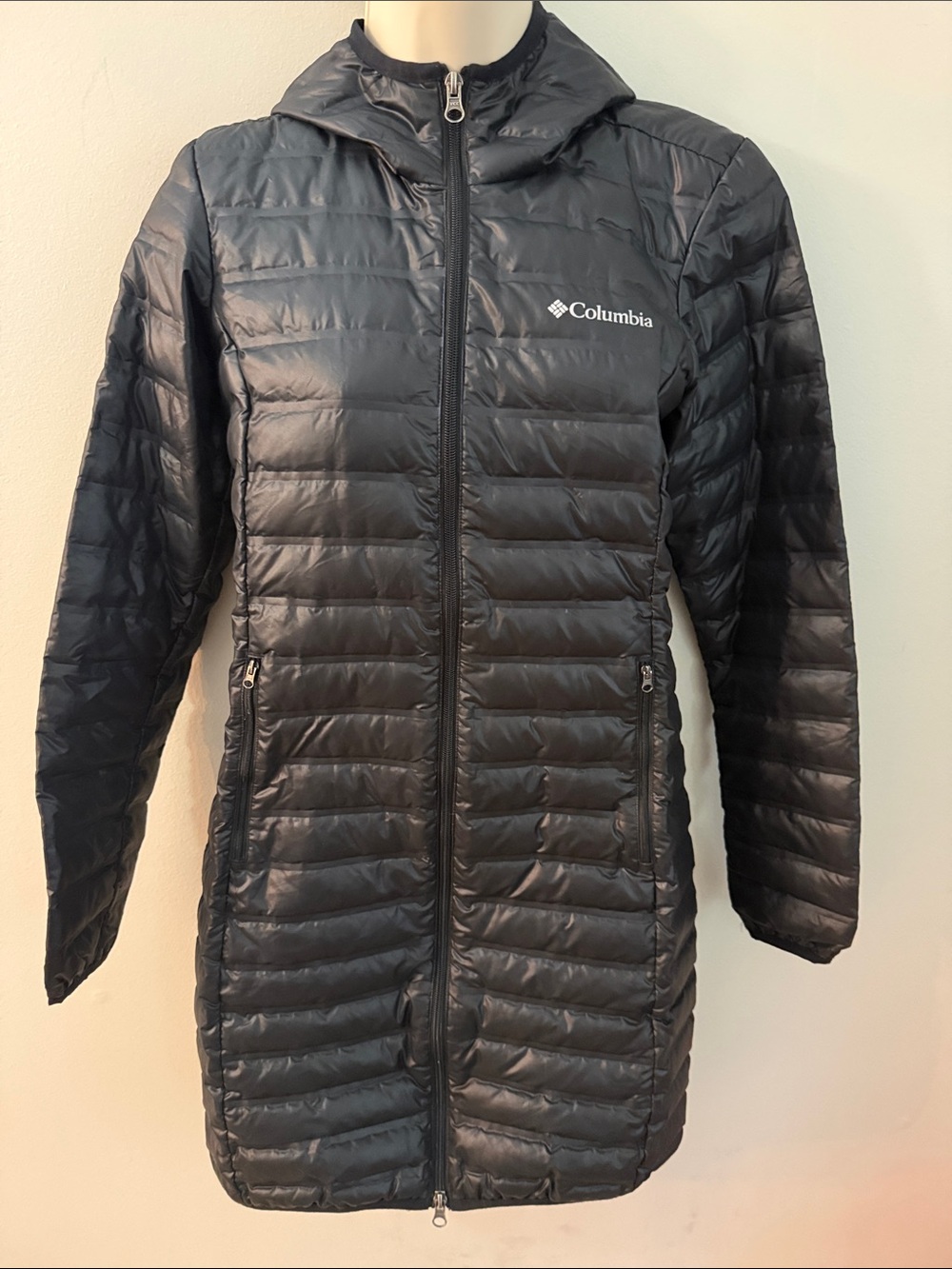 Columbia Women's Black Long Packable Hooded Puffer Coat